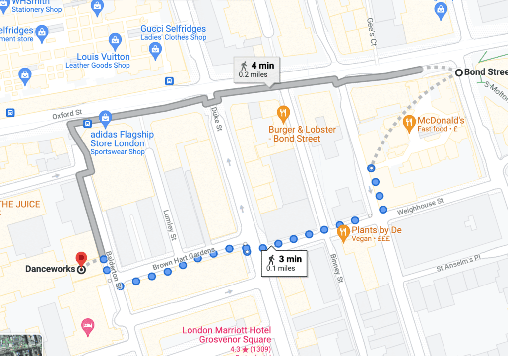Map of Danceworks' location in London.